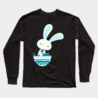 Easter rabbit in a pastel and dark blue egg shell. Long Sleeve T-Shirt